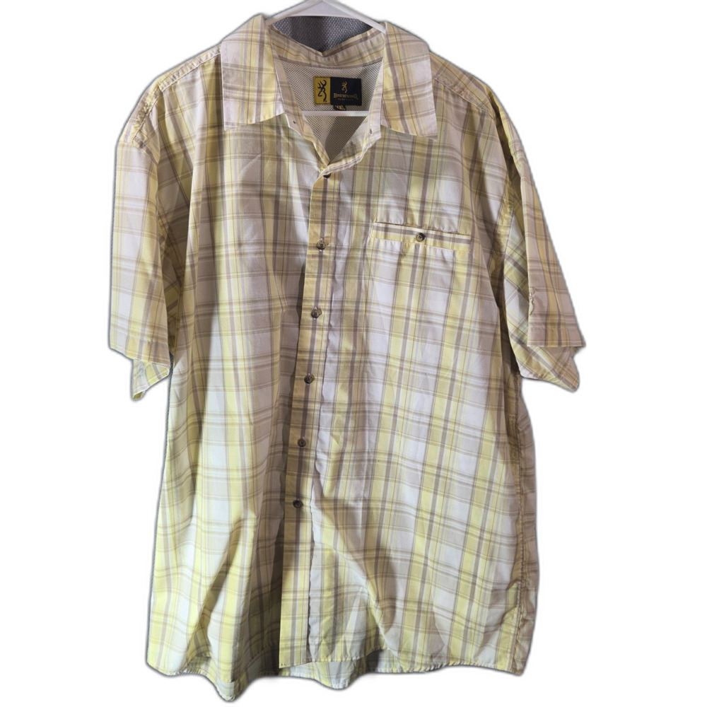 Browning Arms Men's XXL Heat Wear Summer Shirt Yellow Plaid Vented